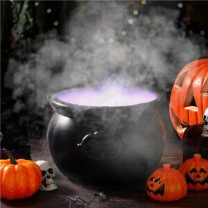 Halloween Mist Maker Fogger 8" Witch Cauldron Kettle with Handle 12 LED Lights